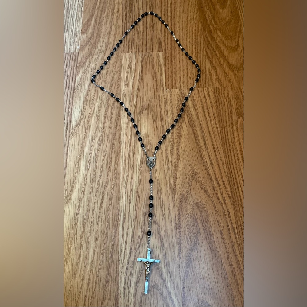 Vintage INRI Italy rosary black beads